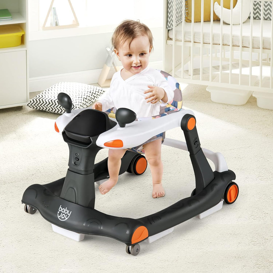 COSTWAY 2-in-1 Lauflernhilfe klappbar, Baby Walker höhenverstellbar, Gehfrei mit Musik & Licht, Lauf
