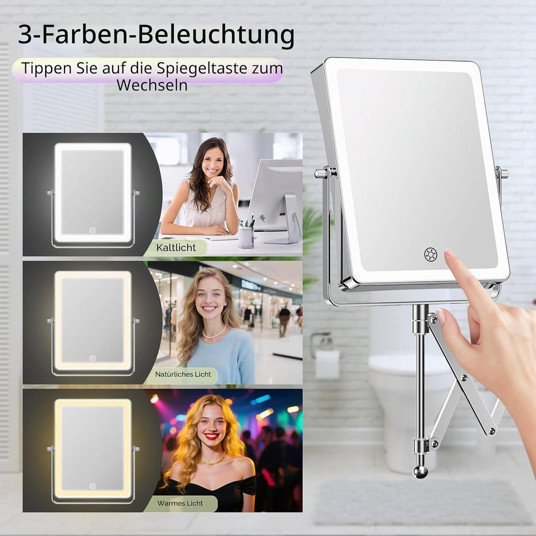 FASCINATE Wiederaufladbarer Wand-Make-up-Spiegel mit Lichtern, 21,6 cm, doppelseitig, 1 x 20-fache V