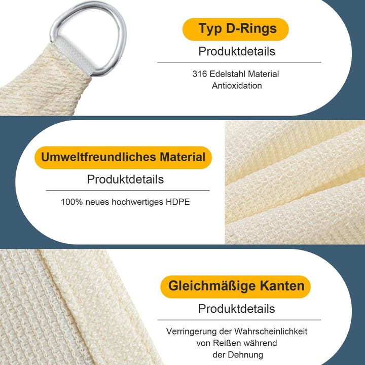 COOL AREA Sonnensegel 3x3x4.25m Dreieckig wasserdurchlässig HDPE Sonnenschutz mit UV Schutz Segel fü
