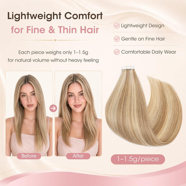 Silk-co Tape Extensions Echthaar 30g, leicht Version Tape in Extensions Echthaar 20pcs, Remy Invisib