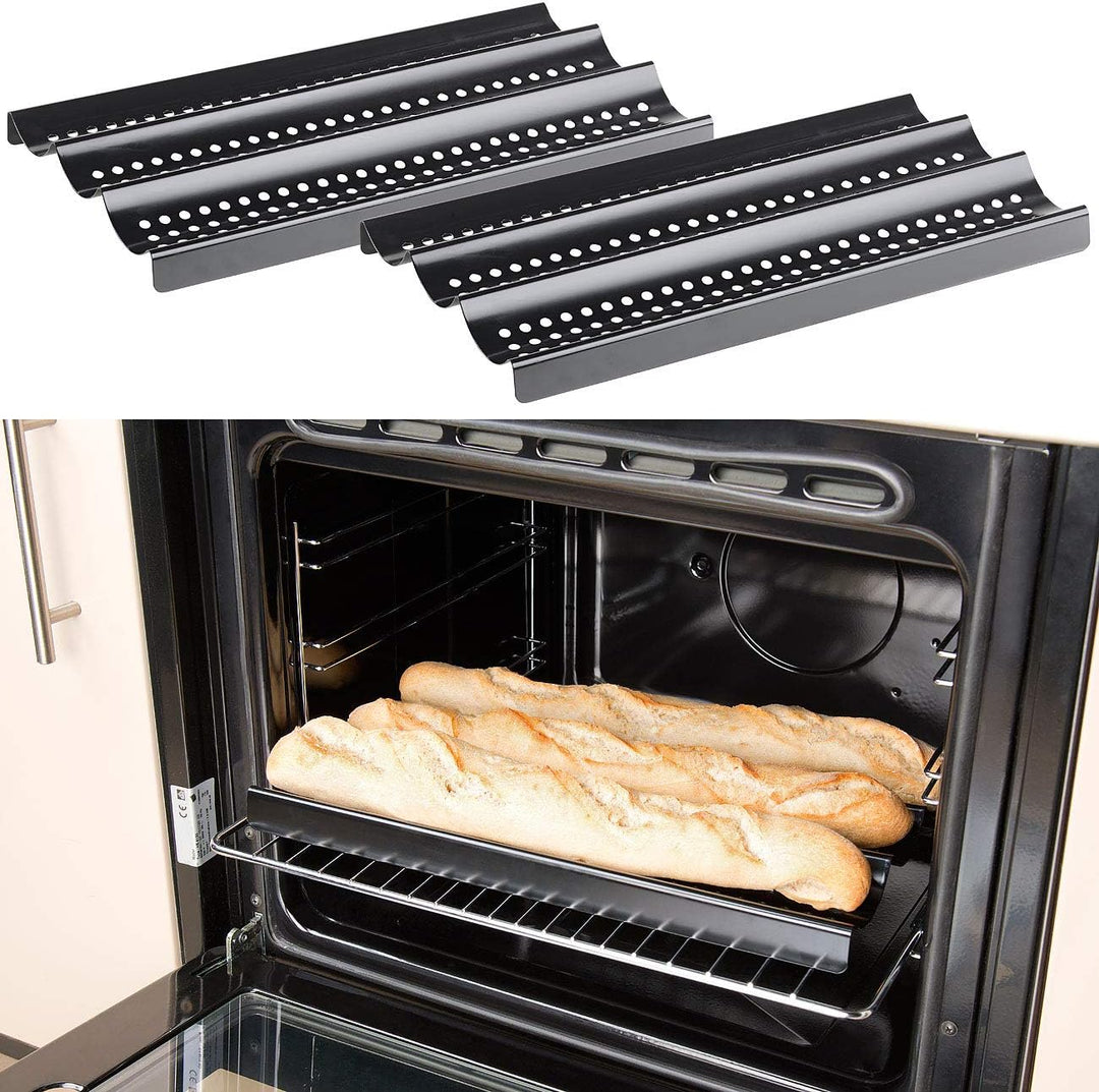 Rosenstein & Söhne Backofenblech: 2er-Set Baguette-Backbleche aus Carbonstahl, Anti-Haft-beschichtet