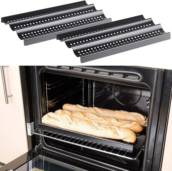 Rosenstein & Söhne Backofenblech: 2er-Set Baguette-Backbleche aus Carbonstahl, Anti-Haft-beschichtet