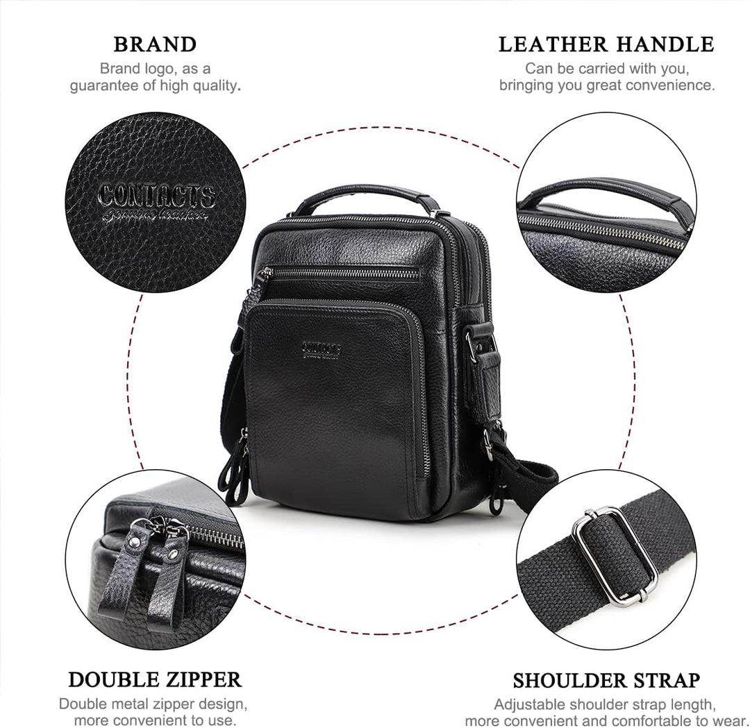 Contacts Echtes Leder Herren Laptop Mini Tab Messenger Crossbody Bag Tasche Handtasche Braun Schwarz