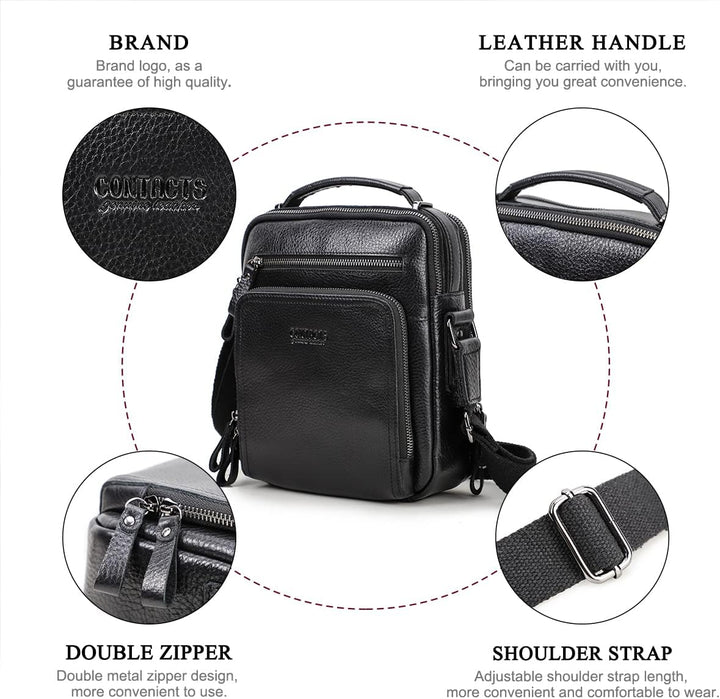 Contacts Echtes Leder Herren Laptop Mini Tab Messenger Crossbody Bag Tasche Handtasche Braun Schwarz