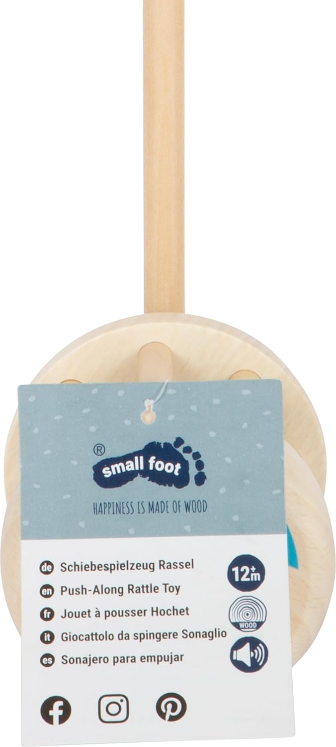 small foot Schiebespielzeug Rassel aus Holz, Laufbegleiter für kleine Kinder, ab 12 Monaten, 12341,