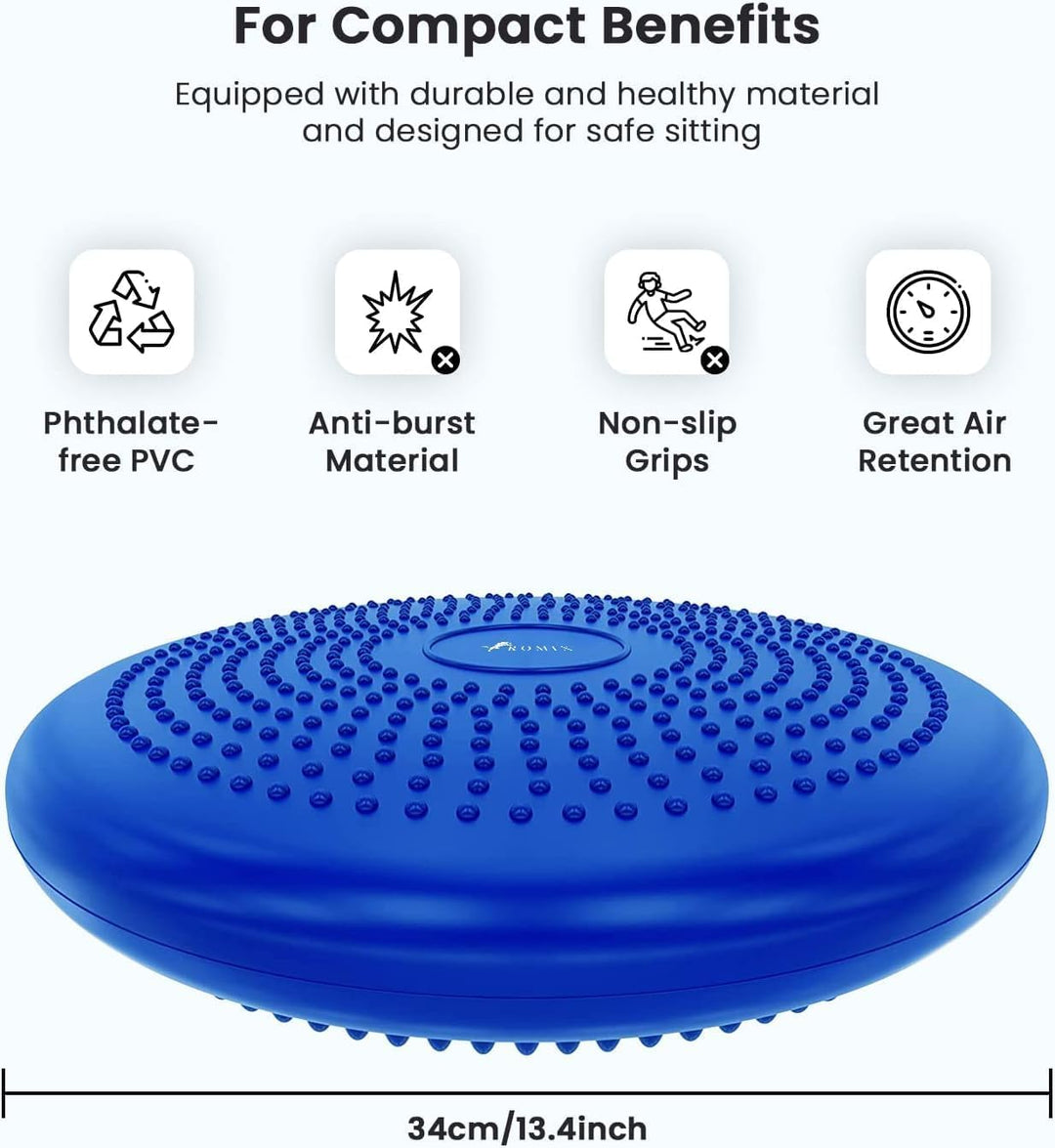 ROMIX Balancekissen, Premium 33cm Durchmesser Anti-Burst Luftkissen inkl. Pumpe, Wobble Board Ballsi