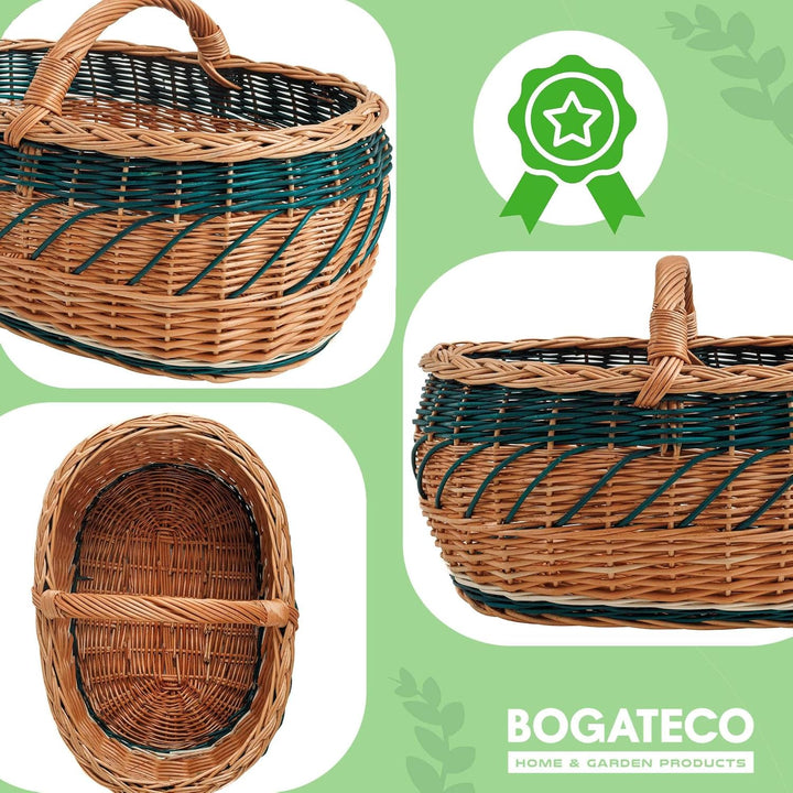 BOGATECO natürlicher Weidenkorb mit Griff| Grosser Einkaufskorb 45X30X23| Handgewebt, in vier Farben