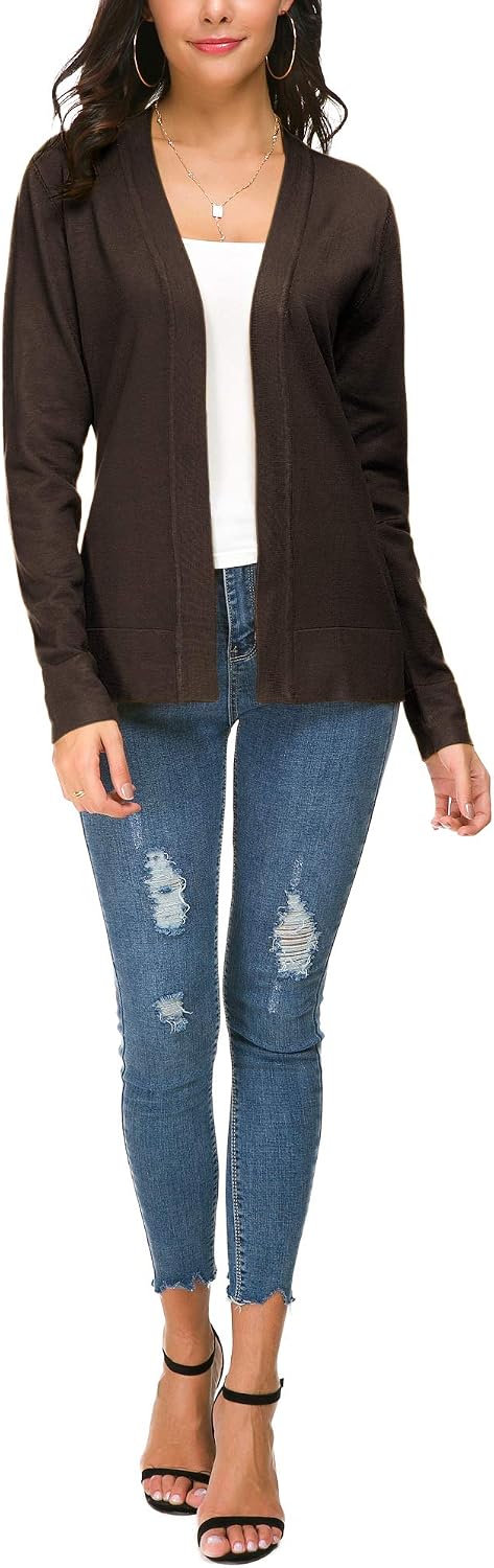 EXCHIC Damen Elegant Langarm Elastisch Strickjacke Cardigan Casual Leicht V-Ausschnitt Gestrickt Bla