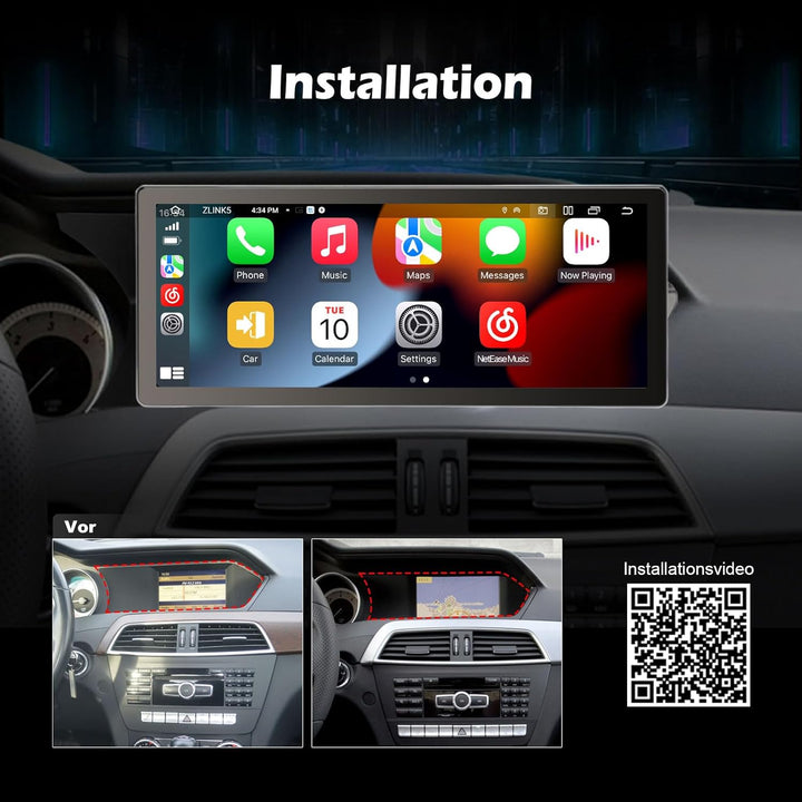Erisin 10,25" 8-Kern 4GB+64GB Android 12 Autoradio Bluetooth GPS Navi für Mercedes W204 S204 C-Klass