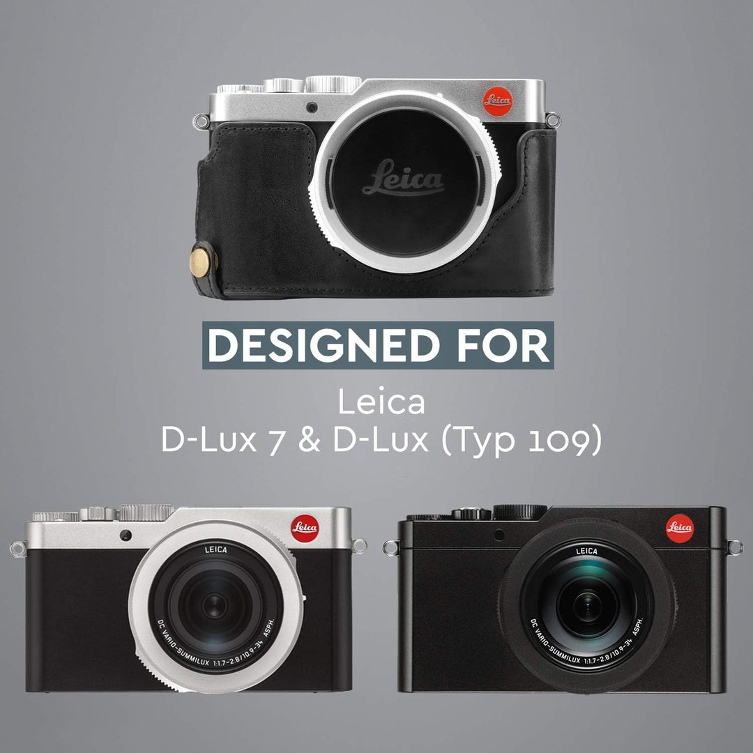 MegaGear MG1603 Leica D-Lux 7 Ever Ready Echtleder Kamera-Halbtasche mit Trageriemen - Schwarz, Schw