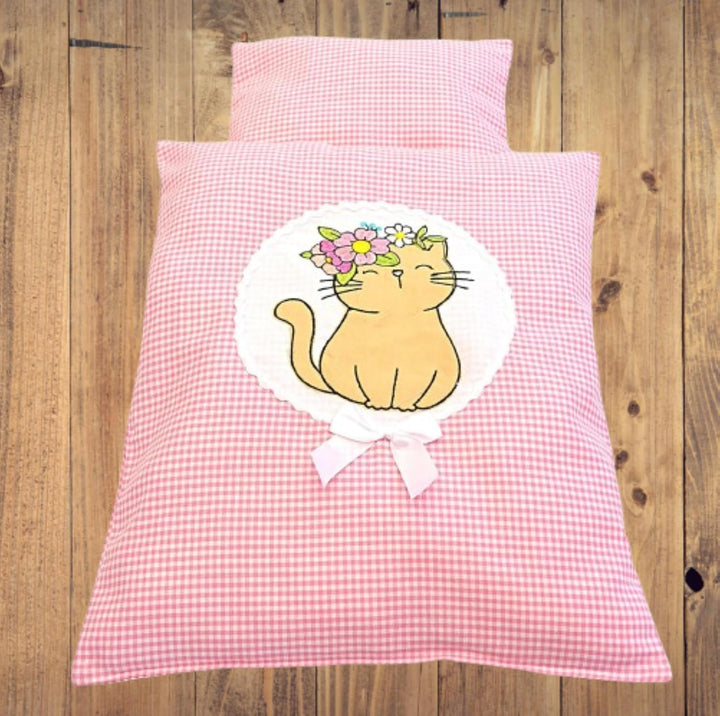 Generisch Puppenbettwäsche, Kitten, 2tlg. Set Bettwäsche Puppen Teddybär Puppen Wagen Bestickt mit B