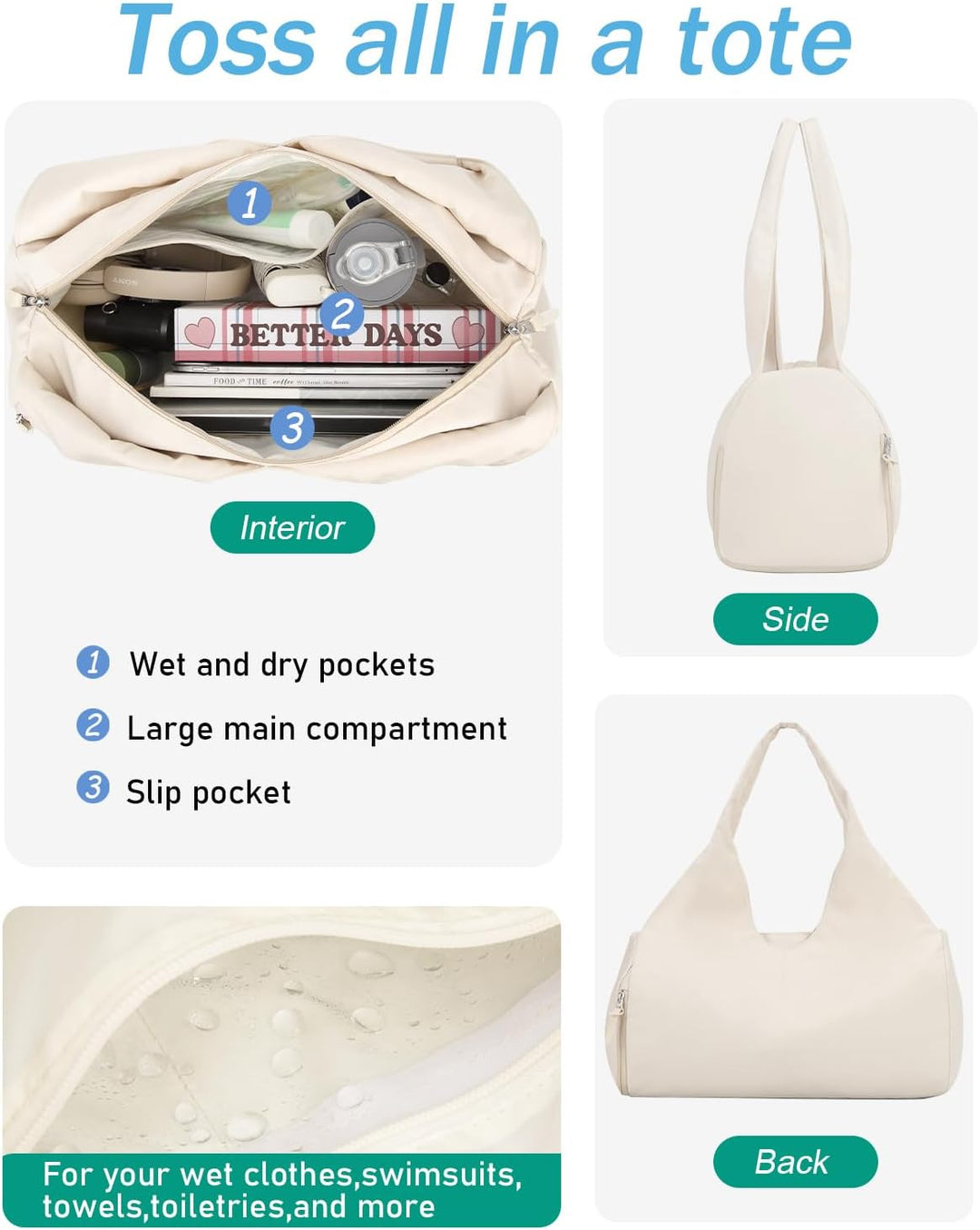 Reisetasche Sporttasche Damen Handgepäck mit Schuhfach & Nassfach Trainingstasche kleine Sport Tasch