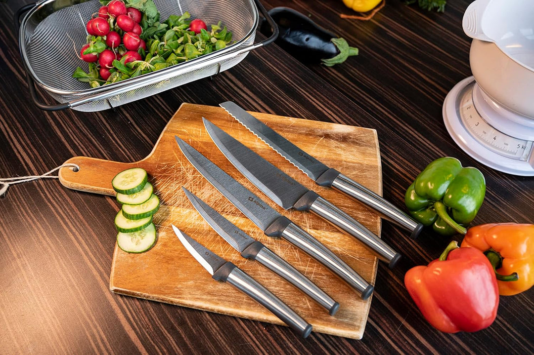alpina Kochmesserset 5-Teilig - Profi Messerset - Multifunktionales Chefmesser - Bestückt für Küchen