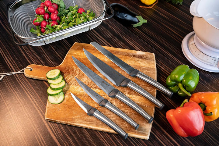 alpina Kochmesserset 5-Teilig - Profi Messerset - Multifunktionales Chefmesser - Bestückt für Küchen