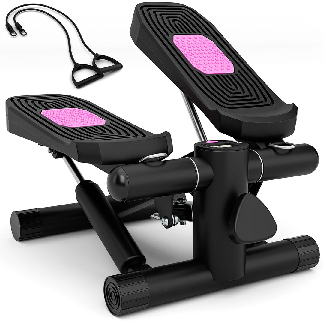 COSTWAY Mini-Stepper mit Widerstandbändern, 2 in 1 Up-Down Stepper mit verstellbarem Widerstand & LC