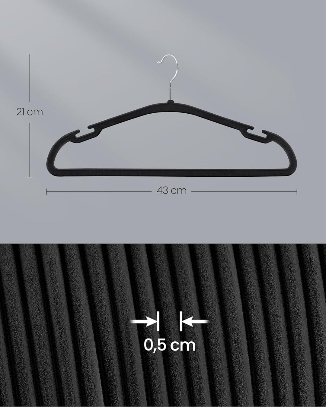 SONGMICS Kleiderbügel Samt, Bügel 50er Set, 43 x 21 cm, Samtbügel rutschfest, breite Schulterkerben,