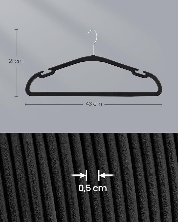 SONGMICS Kleiderbügel Samt, Bügel 50er Set, 43 x 21 cm, Samtbügel rutschfest, breite Schulterkerben,