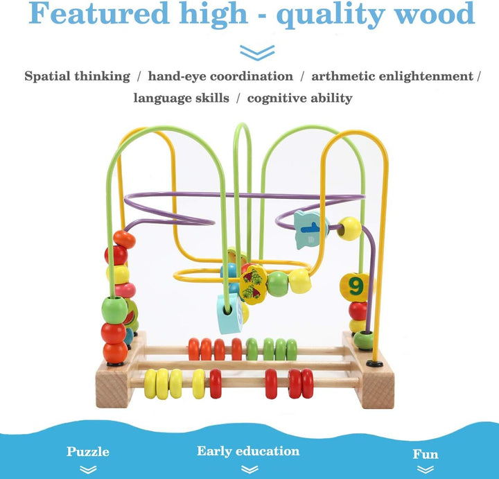 Jacootoys Motorikschleife aus Holz Roller Coaster Holzspielzeug Beweglich Lernspiel Bead Maze Babys