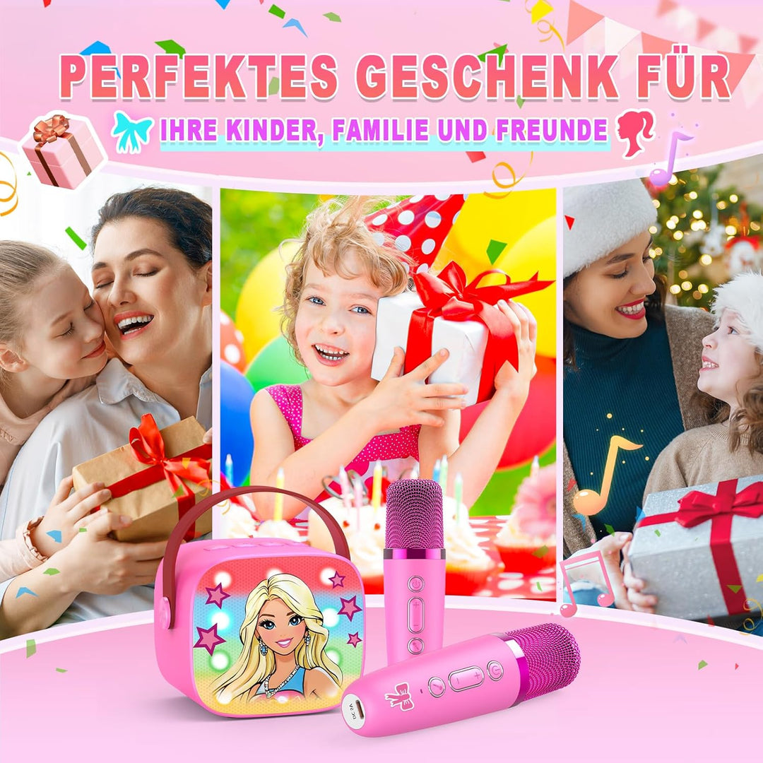 Dislocati Geschenk Mädchen 3-12 Jahre, Karaoke Maschine Kinder mit 2 Karaoke Mikrofon Bluetooth Prin