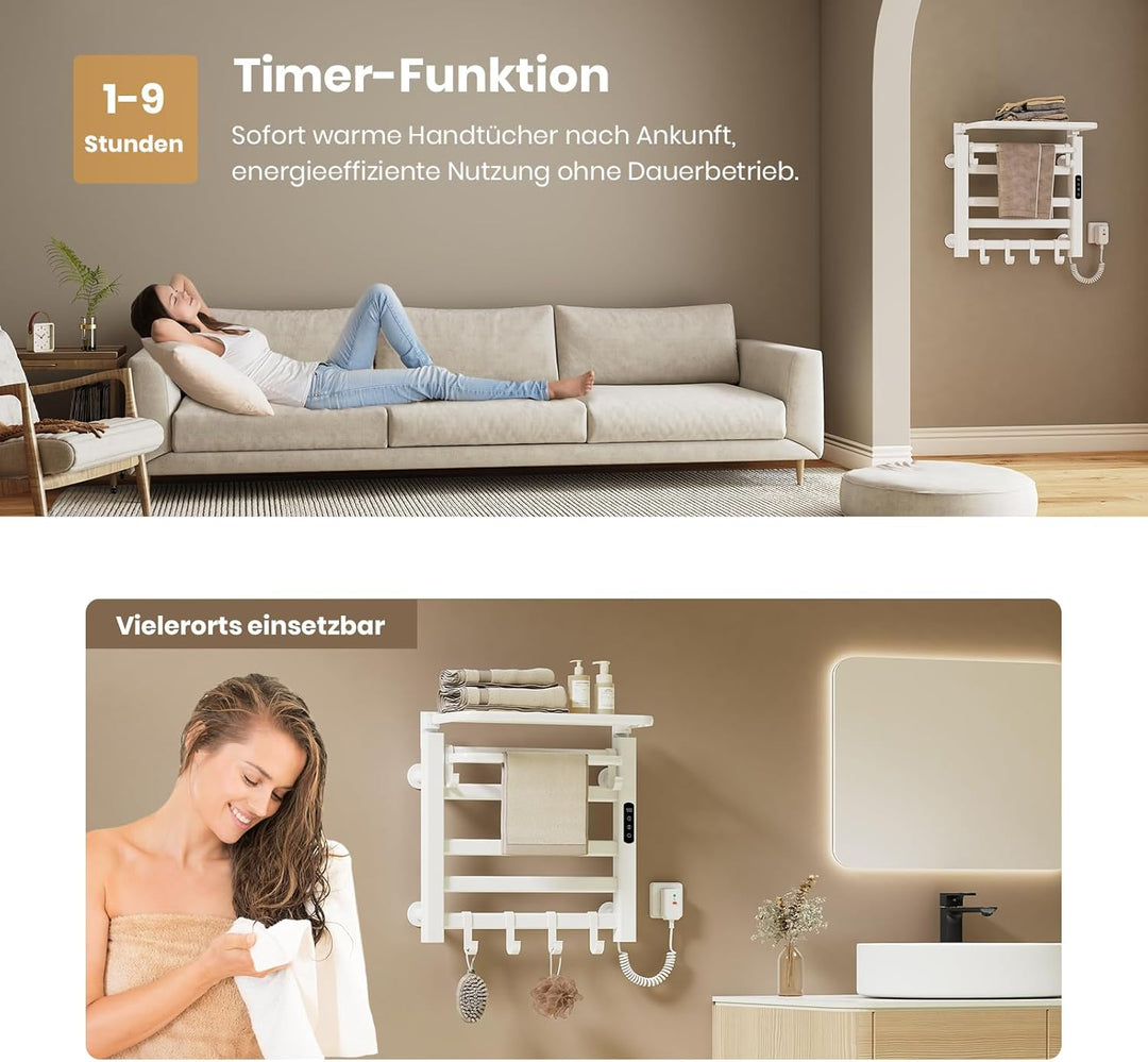 EMKE Handtuchheizkörper Elektrisch 50 x 50 cm, WiFi Smart Thermostat elektrischer Badheizkörper, Han