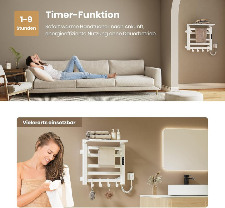 EMKE Handtuchheizkörper Elektrisch 50 x 50 cm, WiFi Smart Thermostat elektrischer Badheizkörper, Han