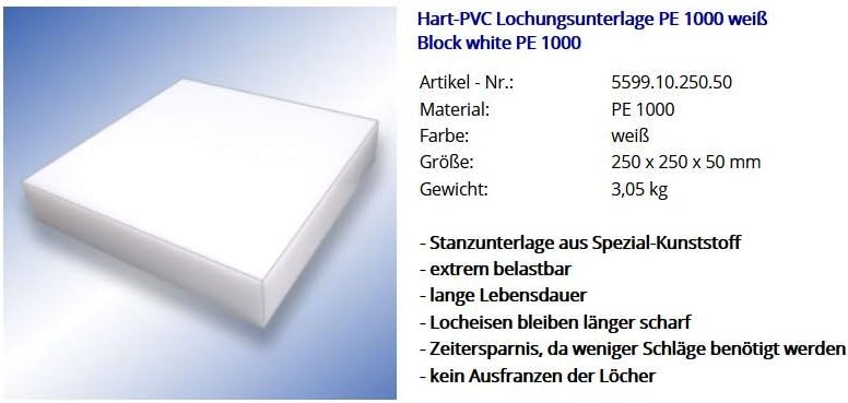 Hart-PVC Lochungsunterlage PE 1000 weiss für Schonhammer Typ 40, Hart-PVC Lochungsunterlage PE 1000