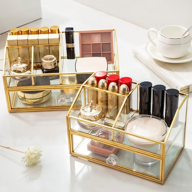 SLHEQING Makeup Organizer mit Schubladen Kosmetik-Organizer Schmink Aufbewahrung Gold, Desktop Stora