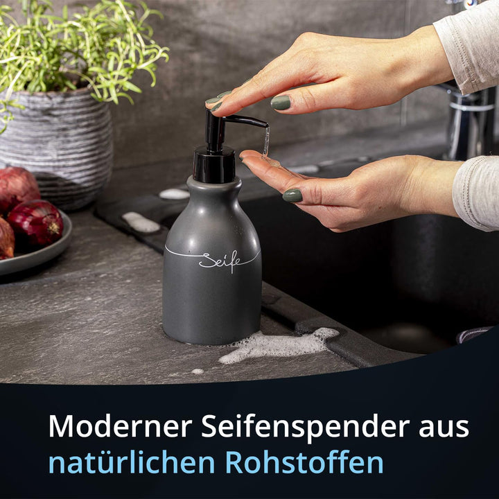KHG Vorratsdosen Set für die Küche in Anthrazit-Grau mit Holz-Deckel, Vorratsdosen Keramik aus polie