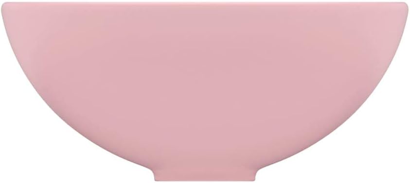 HOMIUSE Luxus-Waschbecken Rund Matt Rosa 32,5x14 cm Keramik Waschbecken Waschtisch Aufsatzwaschbecke