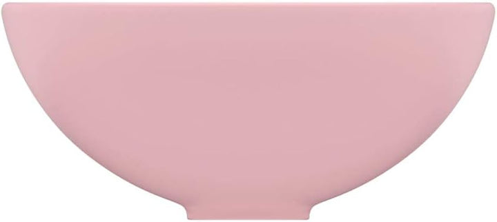 HOMIUSE Luxus-Waschbecken Rund Matt Rosa 32,5x14 cm Keramik Waschbecken Waschtisch Aufsatzwaschbecke