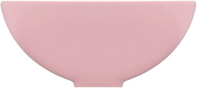 HOMIUSE Luxus-Waschbecken Rund Matt Rosa 32,5x14 cm Keramik Waschbecken Waschtisch Aufsatzwaschbecke