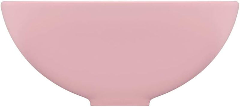 HOMIUSE Luxus-Waschbecken Rund Matt Rosa 32,5x14 cm Keramik Waschbecken Waschtisch Aufsatzwaschbecke