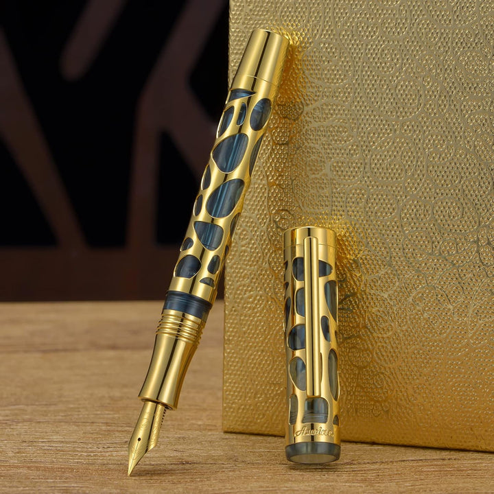 Asvine V169 Füllfederhalter mit Vakuumfüllung, feine Feder, Wassertropfen-Skelett, Goldrand, transpa