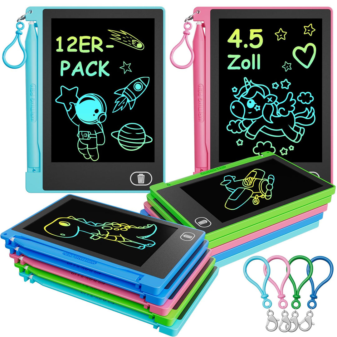 Electight 12 Stück 4.5 Zoll Klein LCD Schreibtafel für Kinder mit Haken, Tragbar Maltafel, Elektroni