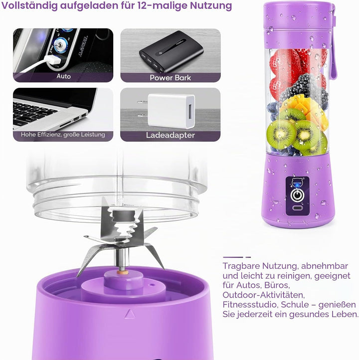 MIAOKE Tragbarer Mixer, Persönlicher Mini-Saftmixer mit Sechs Klingen in 3D, über USB aufladbar, Ent