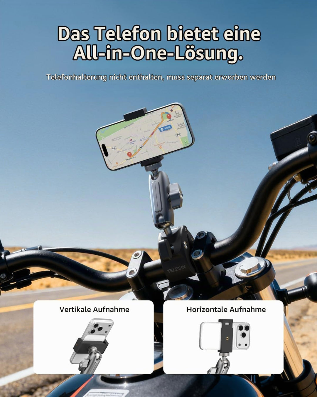 TELESIN Motorradfahren Krabbenklaue Klemme Magic Arm 360° Einstellung Super Klemme 1/4" Schraube für