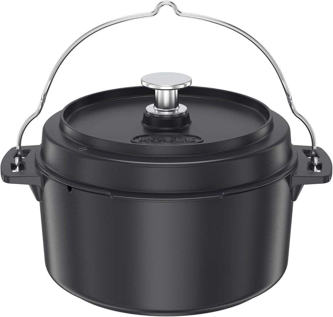 RÖSLE VARIO Dutch Oven, Hochwertiger Dutch Oven aus emailliertem Gusseisen, Deckel als Pfanne einset