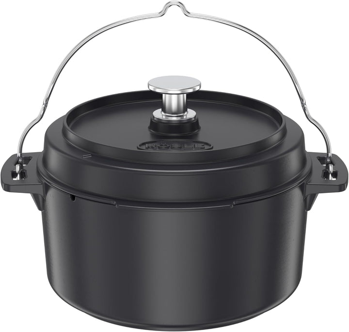 RÖSLE VARIO Dutch Oven, Hochwertiger Dutch Oven aus emailliertem Gusseisen, Deckel als Pfanne einset