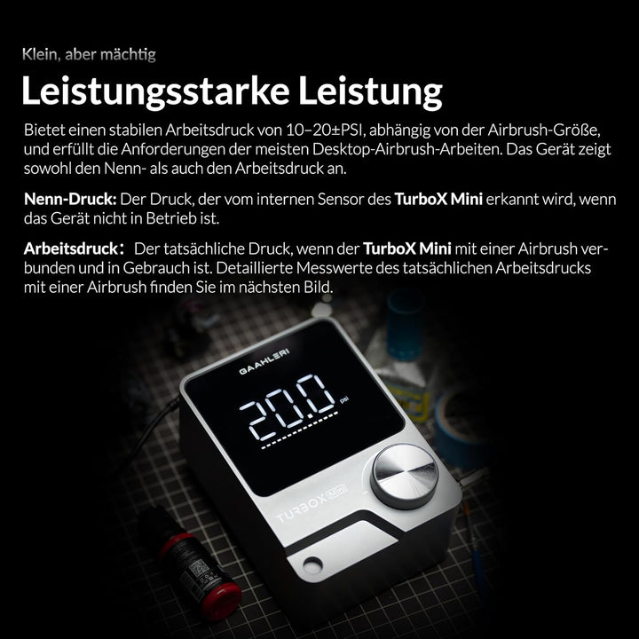Gaahleri Turbox mini Airbrush-Kit mit GHAD-39, Dual-Action, 18 Luftstufen, extrem leise, zweistufig,
