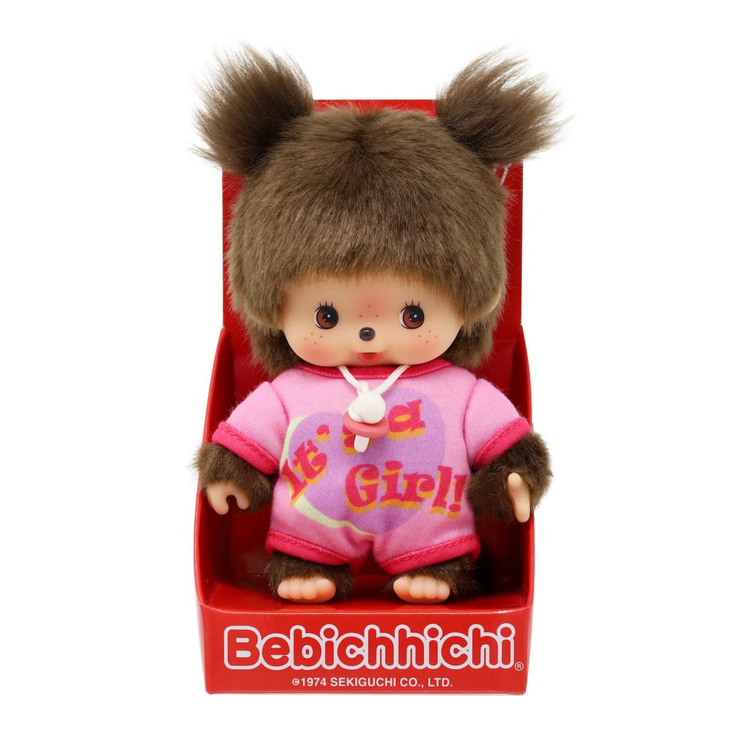 Sekiguchi 203857 - Original Bebichhichi Mädchen, Plüschtier mit rosa Strampler und Zwei Zöpfchen, ca