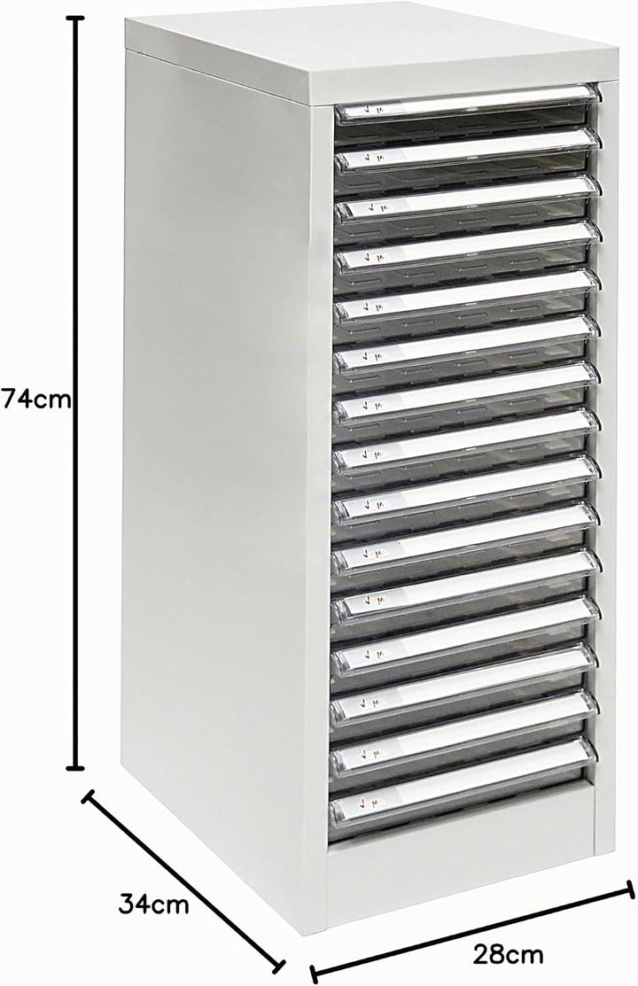 PROREGAL Schubladencontainer Kobra mit 15 transparenten PVC-Schubladen | HxBxT 74x28x34cm | Lichtgra