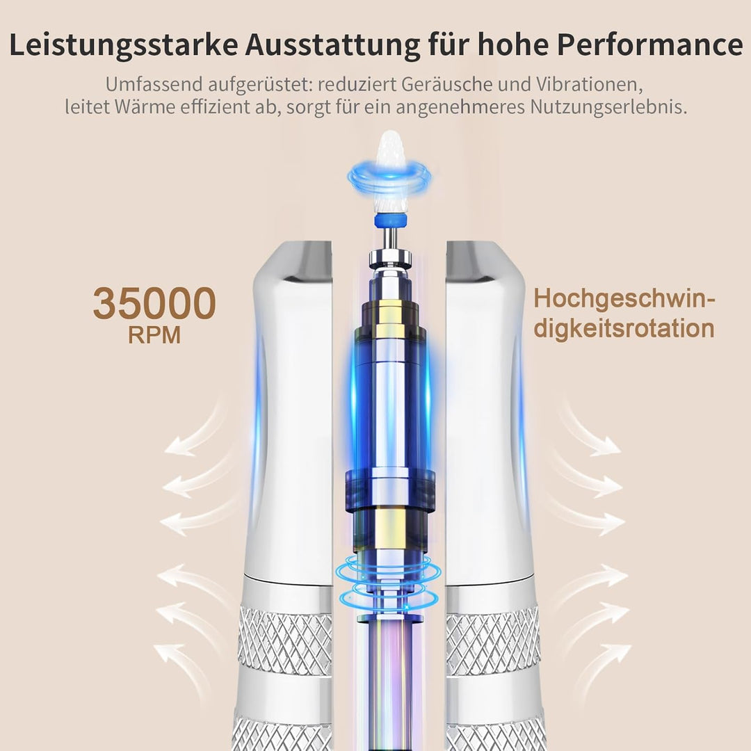 Nagelfräser, Wiederaufladbare Professionelle Elektrische Nagelfeile 35000 U/min, Nagelfräser mit akk