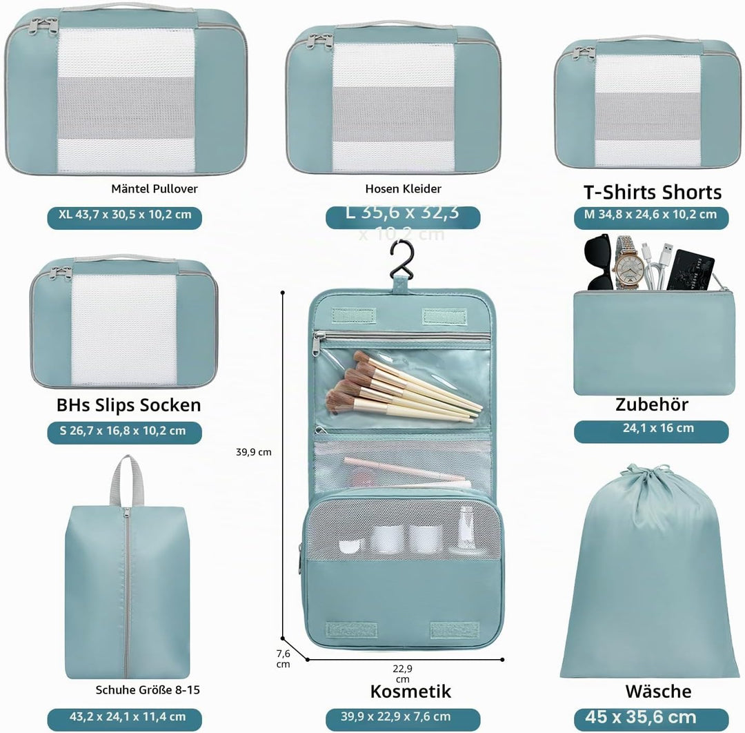 BAGAIL 8er-Set Packwürfel in verschiedenen Grössen Packorganizer für Reisezubehör Handgepäck Koffer