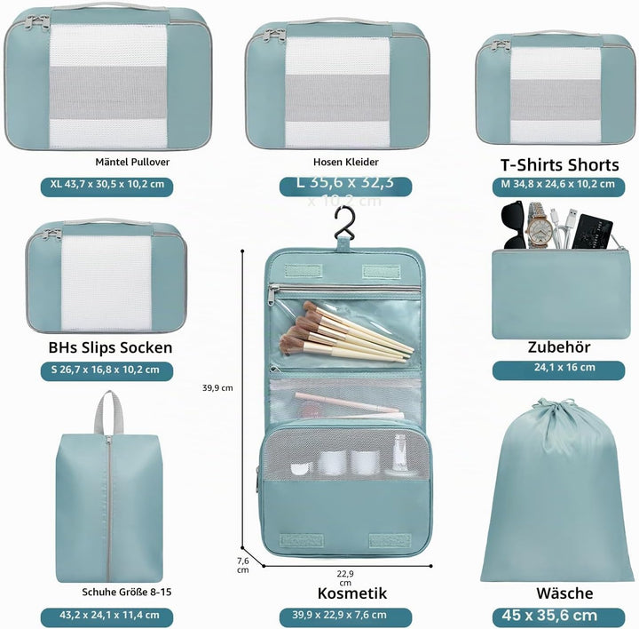 BAGAIL 8er-Set Packwürfel in verschiedenen Grössen Packorganizer für Reisezubehör Handgepäck Koffer