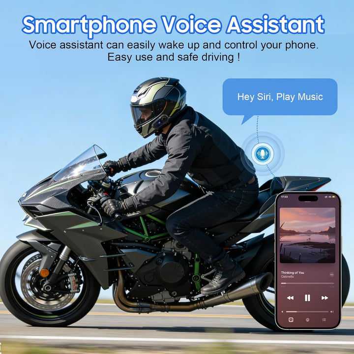 Motorrad Bluetooth Headset, Motorradhelm Headset mit Sprachassistent, Helm Headset Kommunikationssys