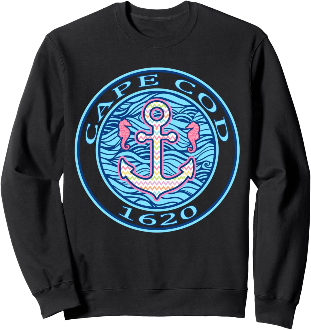 Cape Cod Preppy Anchor Seepferdchen Pink Blue Sweatshirt