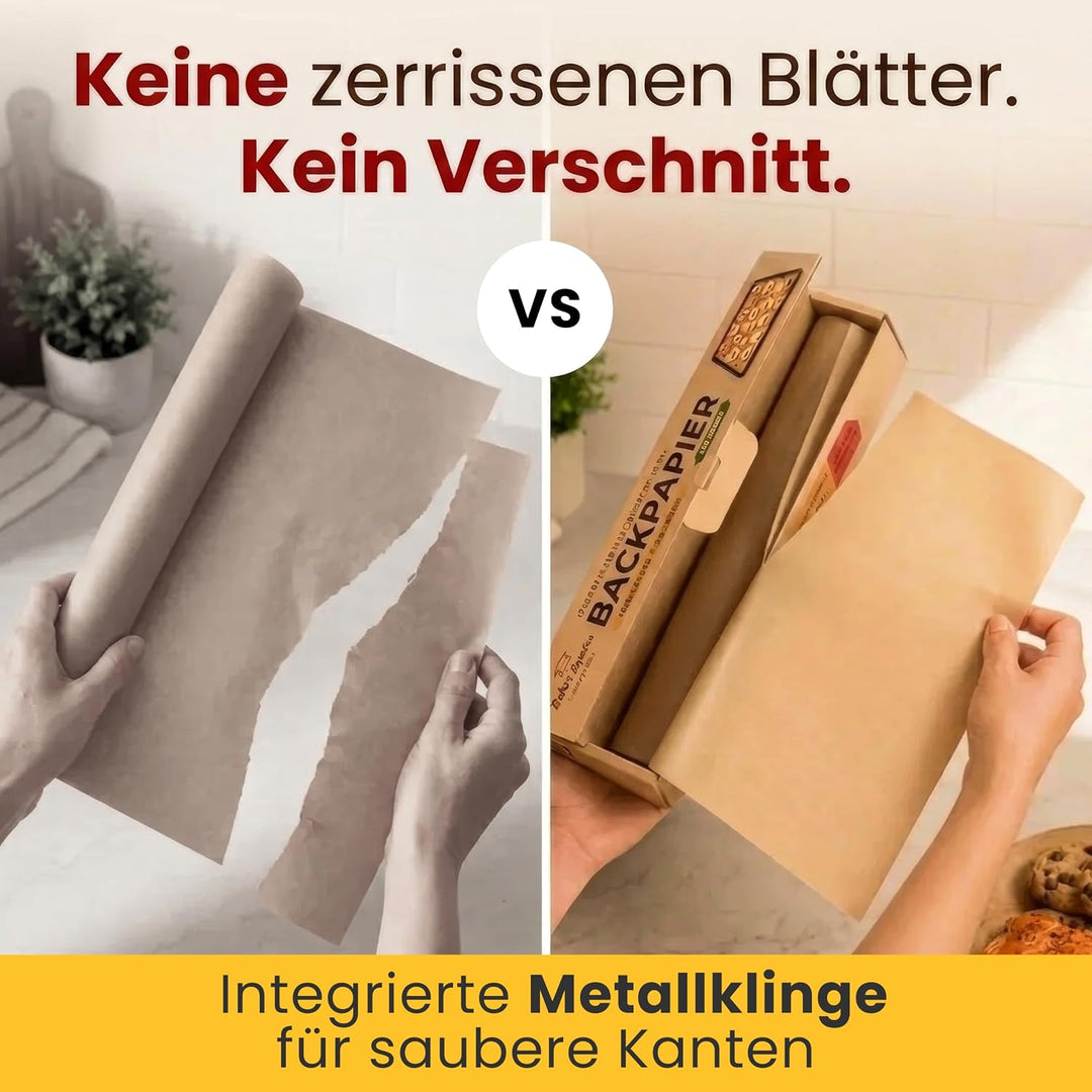 Ungewachstes Backpapier Rolle – 38cm x 64m Butterbrotpapier mit Schneidemesser, Pergamentpapier Roll