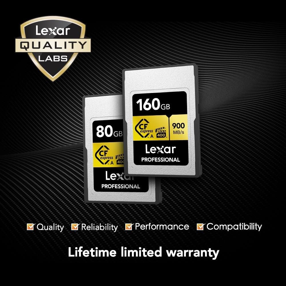 Lexar Professionelle 160 GB CFexpress Typ A Gold Series Speicherkarte, bis zu 900 MB/s Lesen, Kinoqu