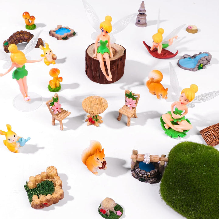 22 Stück Feengarten Zubehör Set Mini Fee Figuren Garten Tisch Set Harz Mini Pilze Hase Eichhörnchen