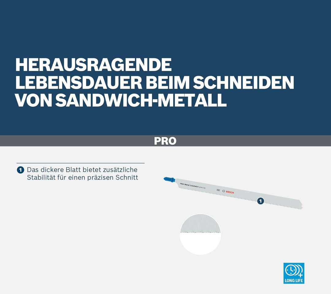 Bosch 3x PRO Metal Sandwich precise T1018AFP Stichsägeblatt (für Sandwich-Metall, Sandwich-Metall, L